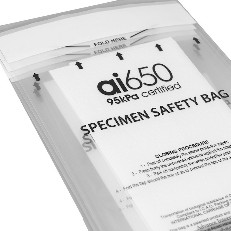 AI650 LDPE poli-medico di spessore di 2 mil Transfer di campioni sacchetti a cerniera per laboratori tre pareti di campioni di rischio biologico sacchetti a cerniera