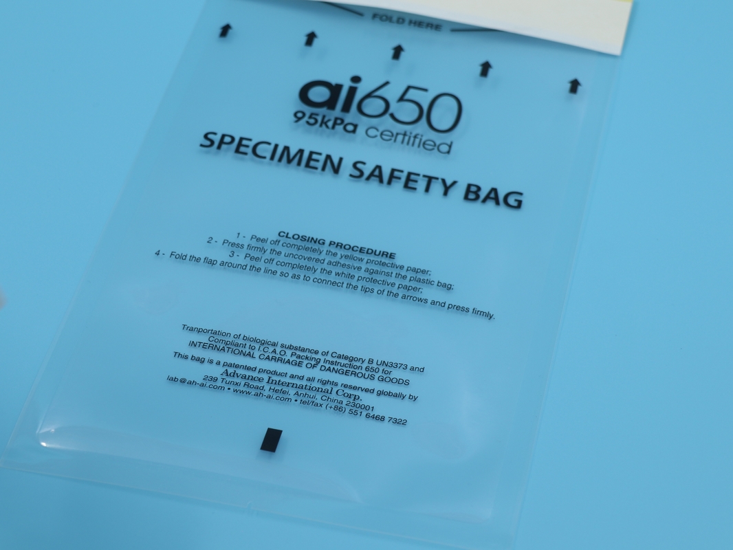 AI650 Laboratorio medico PE Plastic Ziplock Biohazard Sacco di campioni di sigillo patologico Sacco di campioni di laboratorio