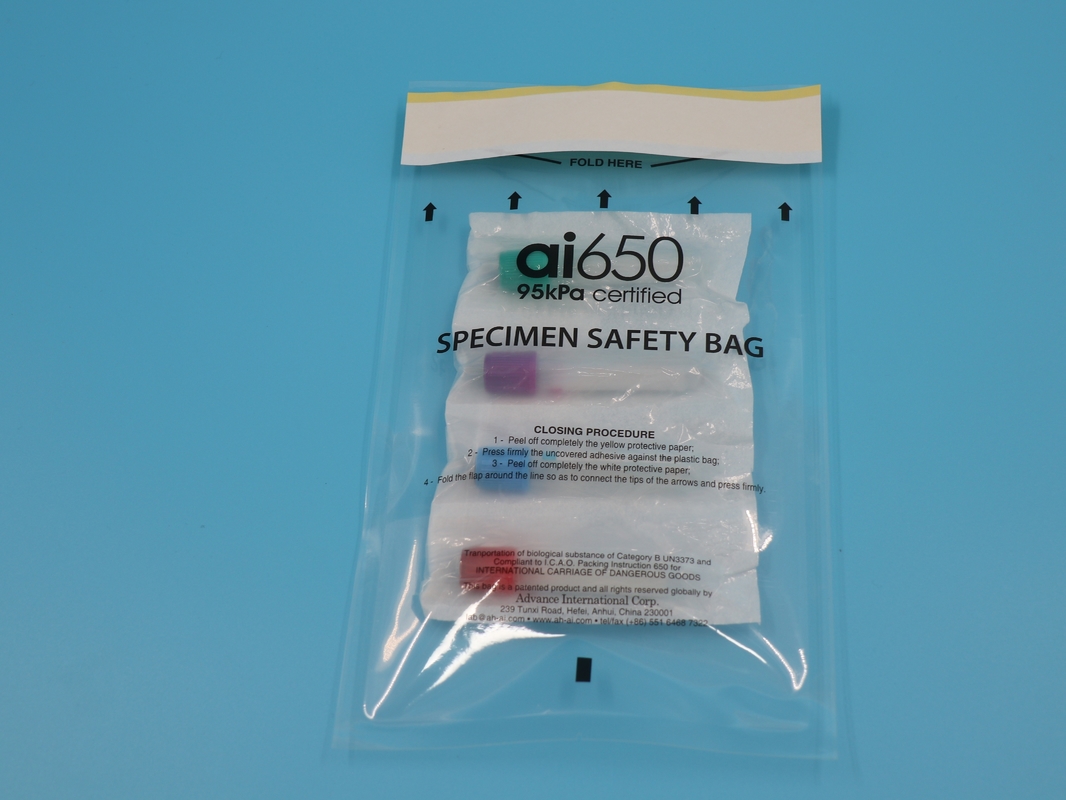 AI650 Sacchetti biohazard personalizzati 95Kpa Sacchetti per il trasporto di campioni di biohazard Sacchetto canguro per Un3373