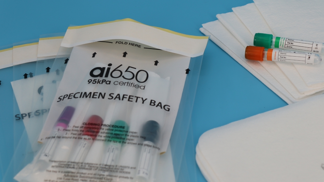 AI650 Sacchetti per campioni di laboratorio a rischio biologico con logo arancione in tasca, riparibili, impermeabili, durevoli per il trasporto di campioni