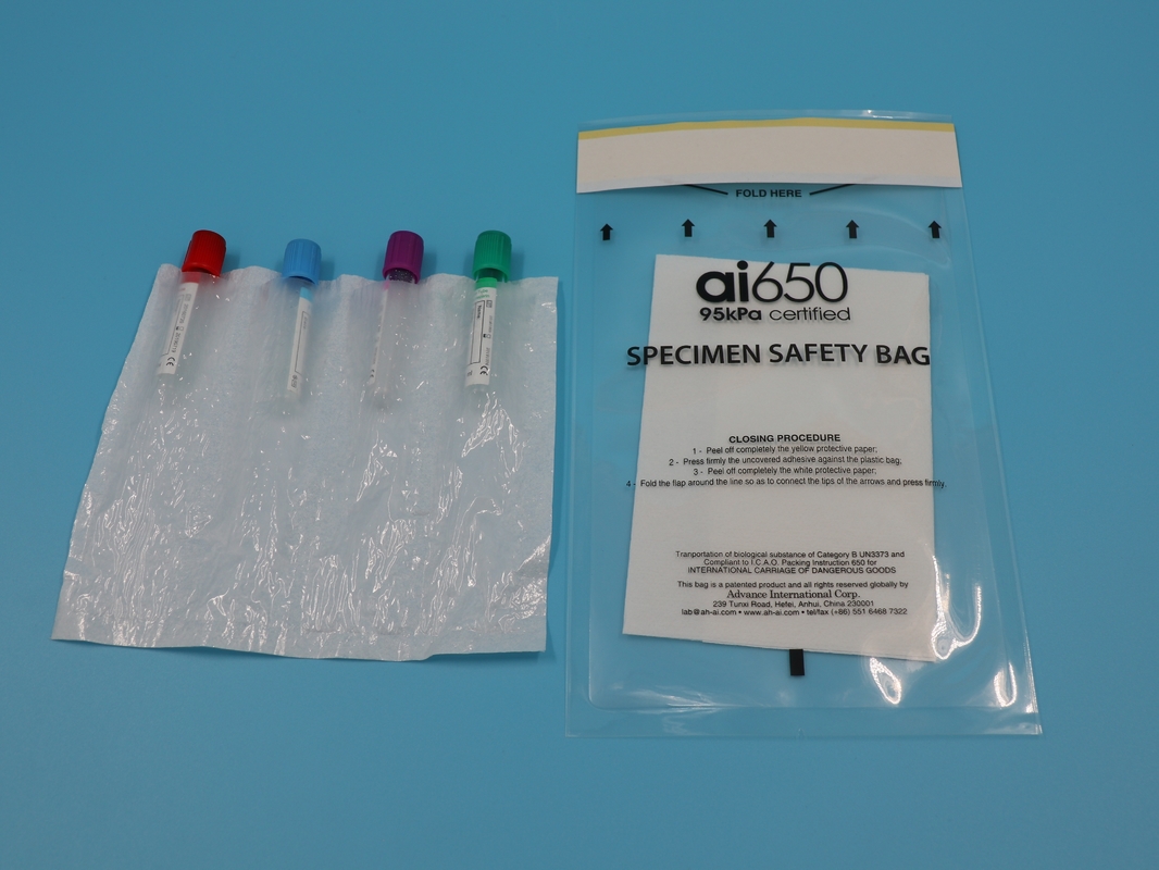 95kpa Kangaroo Pouch Campione di plastica Borsa con cerniera Biologico Laboratorio Biohazard Campione Borse con tasca