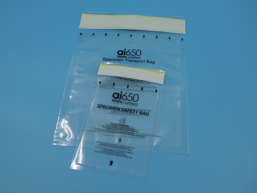 95kpa Materiale per animali da compagnia Materiale di plastica per uso medico usa e getta Esemplare di recupero di pericolo biologico Sacchetti di trasporto 6x9 Con tasca