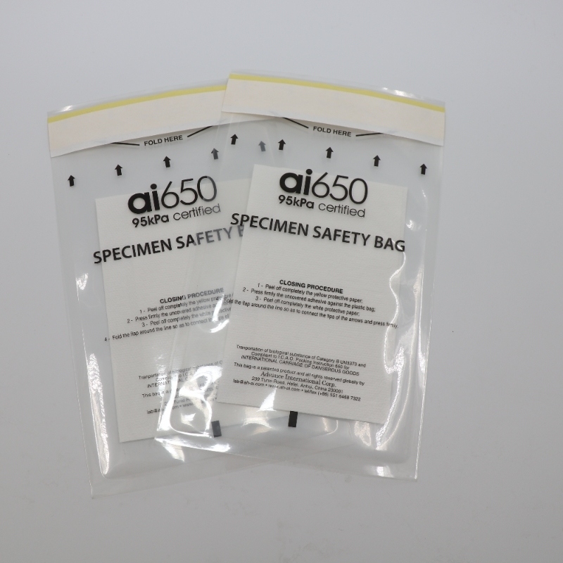 Sacchetto per campioni biologici a rischio biologico conforme a 95 KPa con tampone assorbente e scatola per il trasporto dei campioni