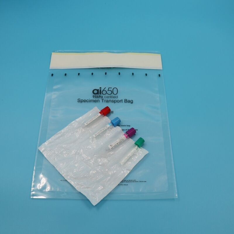 Stool Specimen Transport Bag With Absorbent Pocket Sleeve UN3373 Biohazard Cat B Medical Packaging For Safe Clinical Sample Disposal Storage